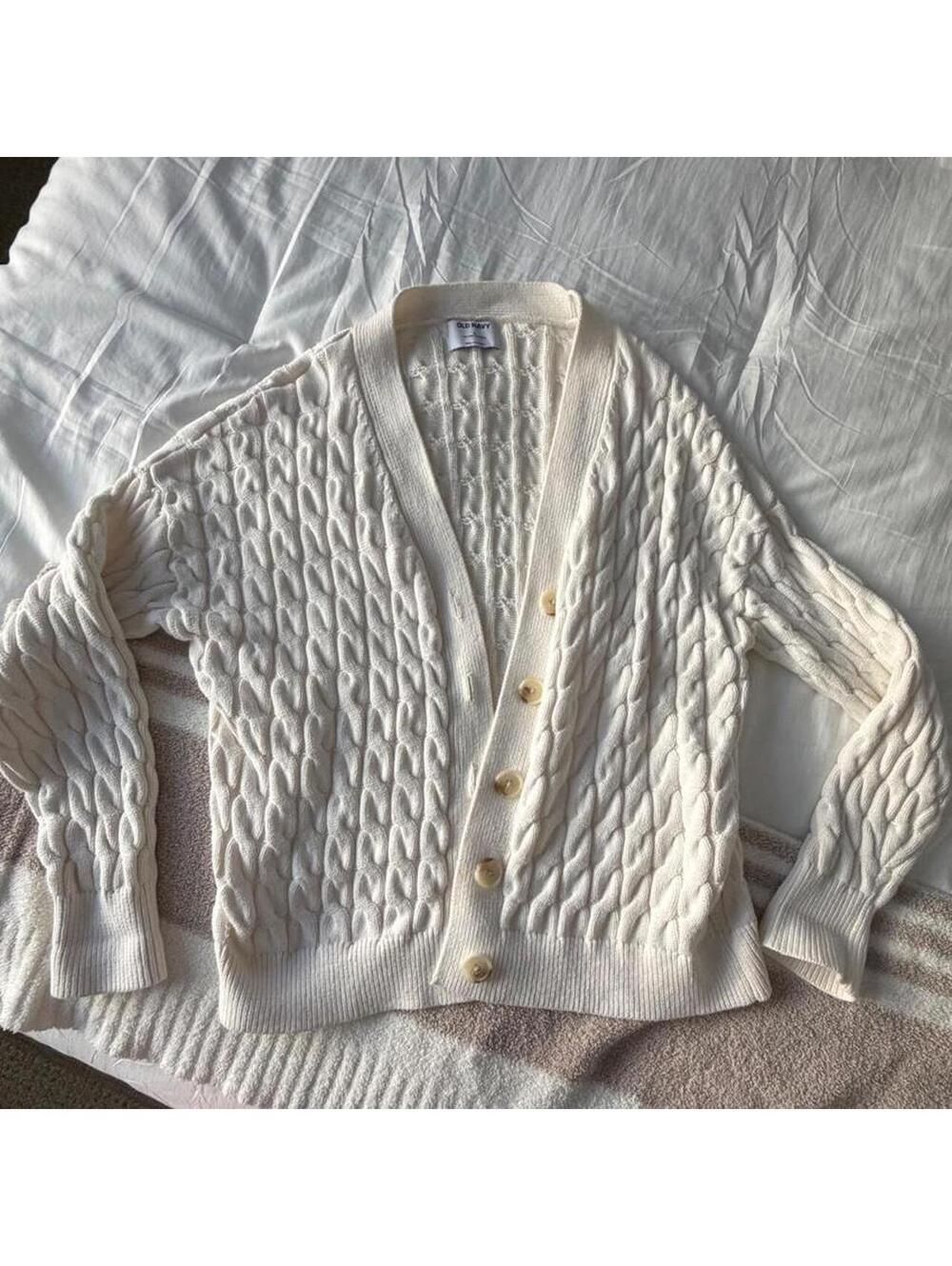 Old Navy Women's Cream and White Cardigan